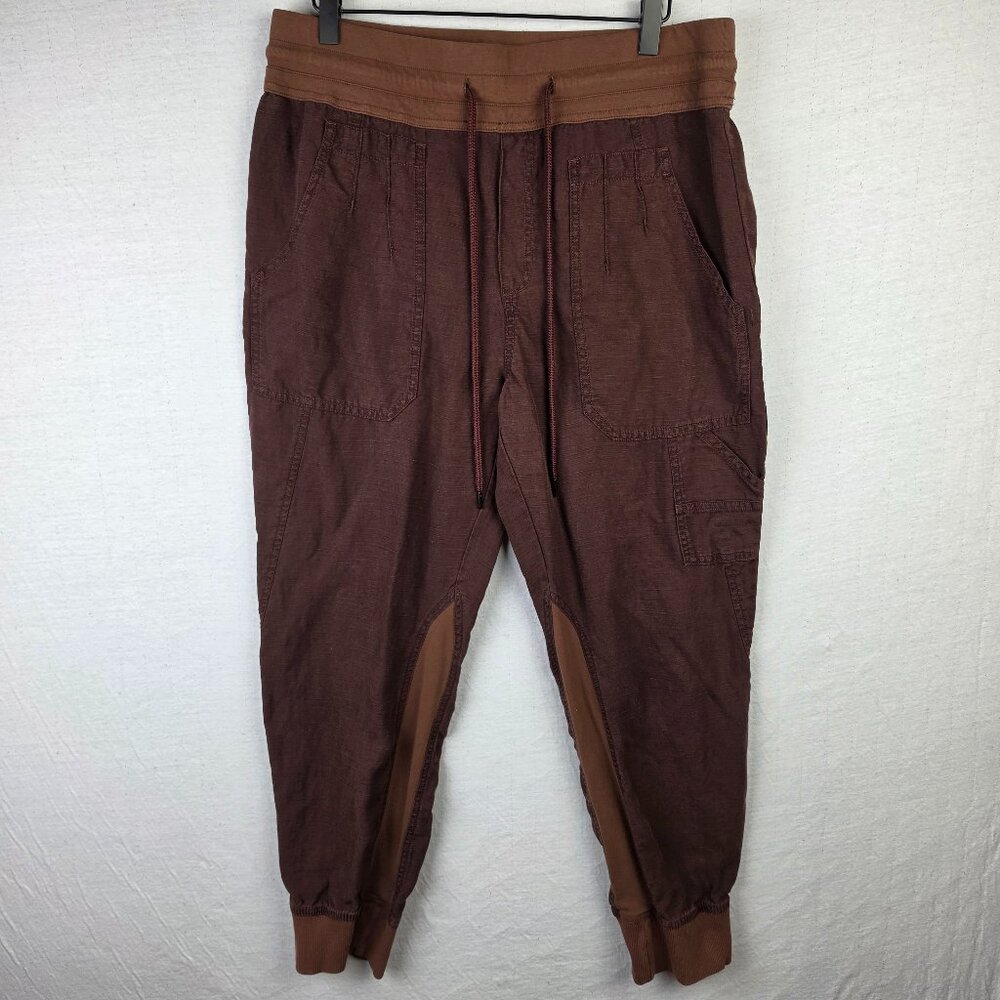 Anthropologie The Nomad Jogger Pants Linen Brown High Waist sz L Boho Lagenlook - Picture 2 of 14